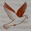 A simple digital illustration of a white dove in flight.