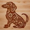 Dachshund in Bloom A sitting dachshund dog surrounded by ornate floral patterns.