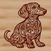Sitting Dog SVG Design A stylized illustration of a sitting Dachshund dog with ornate details.
