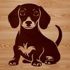 Close-up illustration of a sitting dachshund dog with simple lines and textures.