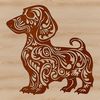 A vector illustration of a standing Dachshund dog with ornate design elements.