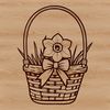 Daffodil Blooms in a Wicker Basket A stylized vector illustration of a daffodil flower in a simple basket arrangement.