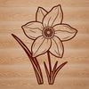 Springtime Flower Icon SVG A simple illustration of a daffodil plant with trumpet-shaped flowers and long green stems.