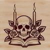 Dark Beauty: A Candlelit Skull Design A detailed illustration of a skull surrounded by candles and a book, set against a dark background.