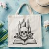 Gothic Skull Icon with Ornate Details A vector art depiction of a skull with ornate details inspired by Gothic architecture and design motifs.
