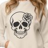 Gothic Skull Vector Illustration with Rose Motif A detailed vector illustration of a Gothic-style skull with intricate details and a stylized rose motif.