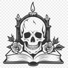 Gothic Candlelit Skull Icon An iconic representation of Halloween featuring a stylized Gothic skull, illuminated by the soft glow of a candle flame.