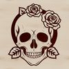 Floral Rose Skull Design A stylized skull with intricate details, surrounded by a floral pattern resembling a rose.