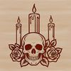 Gothic Skull Illustration with Rose Embellishment A stylized Gothic-style skull surrounded by a rose, perfect for Halloween decorations or designs.