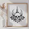 Gothic Skull Design with Flickering Candle Flame A stylized Gothic-style skull design with a candle flame burning on top.
