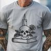 Gothic Skull Illustration with Candles and Roses A detailed, hand-drawn illustration of a Gothic-style skull surrounded by candles and flowers.