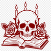 Elegant Gothic Illustration A detailed illustration of a Gothic-inspired skull surrounded by a rose, on a black background.