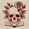 Gothic Skull Illustration with Floral Details A detailed, hand-drawn illustration of a Gothic-style skull with floral elements and ornate details.
