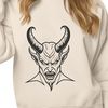Dark Horned Figure Icon A dark figure with horns and a pitchfork, representing the character of Satan in Western mythology.