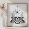 Dark Decorative Skull Design SVG Gothic-style skull illustration with ornate details, suitable for Halloween decorations or dark-themed designs.