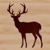 A simple vector design of a deer silhouette against a white background.