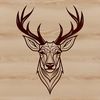 A close-up of a deer's head with antlers, suitable for vector design and cutting machine use.