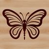 A simple line drawing of a colorful butterfly with cute facial features.