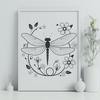 Floral Dragonfly SVG Design A colorful illustration of a dragonfly in flight, surrounded by floral elements and details.