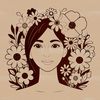 Beautiful Female Silhouette with Floral Accents A simple illustration of a woman surrounded by floral patterns.
