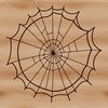 A detailed digital illustration of an intricate spider web made up of interconnected lines and shapes.