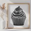 A single-tiered cupcake with frosting and sprinkles, rendered as a vector design.