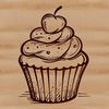 A stylized vector design of a single cupcake on a white background.