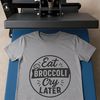 A humorous quote about food and diet, designed as a vector graphic with clean lines and simple shapes.