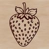 Strawberry Graphic Clip Art Close-up illustration of a single strawberry with green stem and leaves.