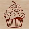 A decorative cupcake with frosting and sprinkles, designed as a vector graphic.