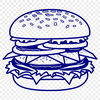 Colorful Burger Design A detailed illustration of a hamburger with bun, patty, lettuce, cheese, tomato, and condiments.