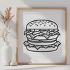 Stylized Food Icon A stylized illustration of a hamburger with cheese, lettuce, tomato, and condiments.