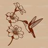 Lush Hummingbird Landscape A detailed vector design of a hummingbird surrounded by lush greenery and flowers.