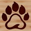 A set of stylized animal paw prints in various sizes.