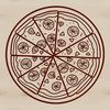 A digital vector illustration of a classic Italian-style pizza with melted cheese and toppings.