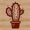 A stylized illustration of a cactus plant with sharp spines and waxy stem.