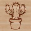 A stylized illustration of a single desert plant with sharp spines and rounded body.