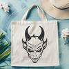 Detailed illustration of a horned devil figure, suitable for Halloween decorations or designs.