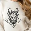 Horned Figure SVG Design A depiction of Satan as a dark figure with horns and wings, suitable for Halloween decorations.