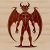 A stylized illustration of the devil in a satanic pose.