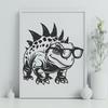 Prehistoric dinosaur illustration with glasses, suitable for digital art and crafting projects.