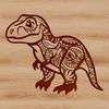 A detailed illustration of a baby Tyrannosaurus Rex dinosaur in prehistoric times.