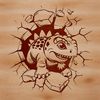 A prehistoric dino smashing through a stone wall, depicted in detailed vector art.