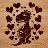 A prehistoric baby dinosaur illustration with love hearts in a playful and whimsical design.