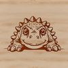 An illustration of a baby ankylosaurus peeking out from behind its mother's head.