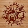 Smashing T-Rex Illustration SVG Prehistoric dino smashing through a wall in an artistic vector illustration.