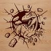 A prehistoric dino smashing through a wall, created as a vector graphic for various digital and physical applications.