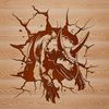 Prehistoric Prowler Shatters Stone Illustration of a Triceratops dinosaur breaking through a stone wall in prehistoric landscape.