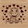 Baby T Rex with Love Hearts A baby Tyrannosaurus Rex dinosaur peeking out with love hearts surrounding its head.