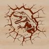 A prehistoric dinosaur breaking through a stone wall, rendered in vector art.